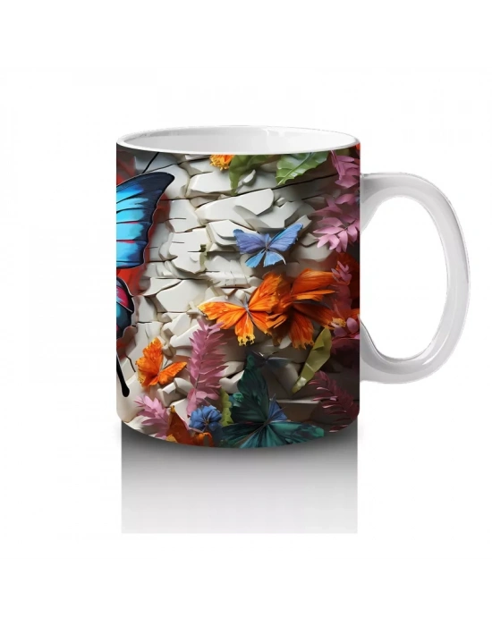 Granit Doku Üzerinde Mavi Kelebek – Baskılı Kahve Kupası