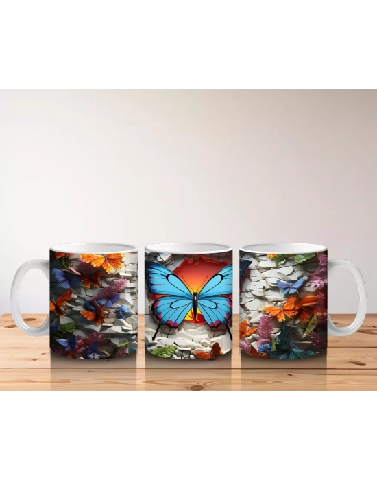 Granit Doku Üzerinde Mavi Kelebek – Baskılı Kahve Kupası