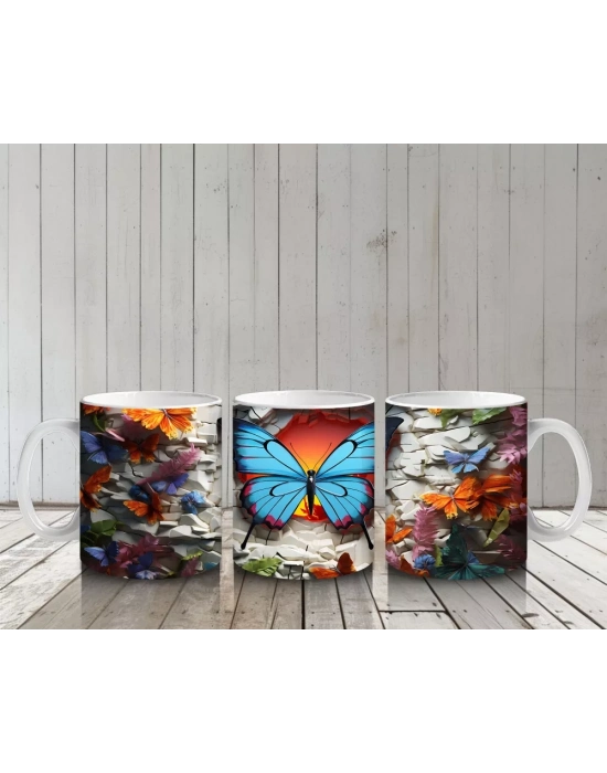 Granit Doku Üzerinde Mavi Kelebek – Baskılı Kahve Kupası