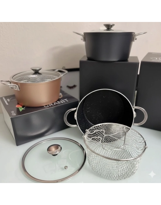 Granit Yanmaz Ve Yapışmaz Fritöz Kızartma Tenceresi 22cm