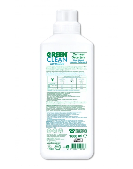 Green Clean Sensitive Parfümsüz Bitkisel Çamaşır Deterjanı 1000ml