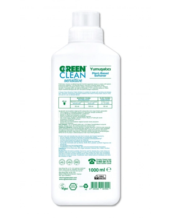 Green Clean Sensitive Parfümsüz Bitkisel Yumuşatıcı 1000ml