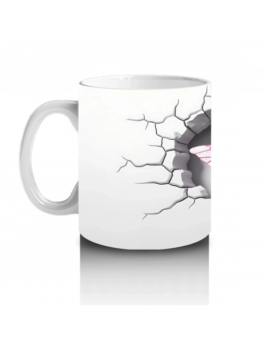 Gri Çatlak Zeminde Kalp Şeklinde Pembe Yusufçuk – Baskılı Kahve Kupası