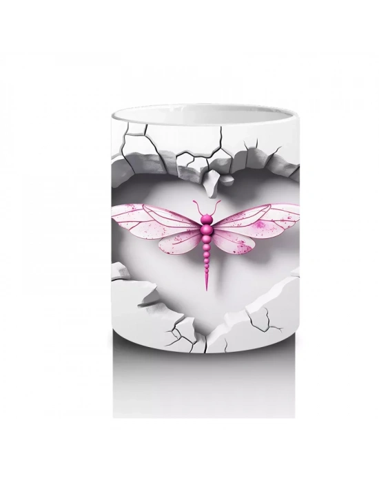 Gri Çatlak Zeminde Kalp Şeklinde Pembe Yusufçuk – Baskılı Kahve Kupası