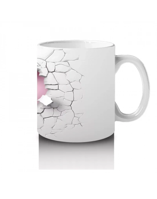 Gri Duvarda Çift Kanatlı Pembe Kelebek – Baskılı Kahve Kupası