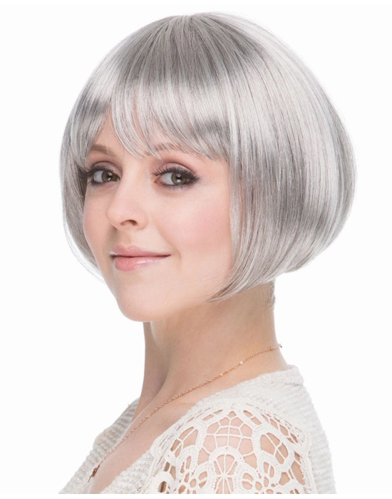 Gri Gümüş Renk Düz Kesim Astarlı Küt Parti Peruğu