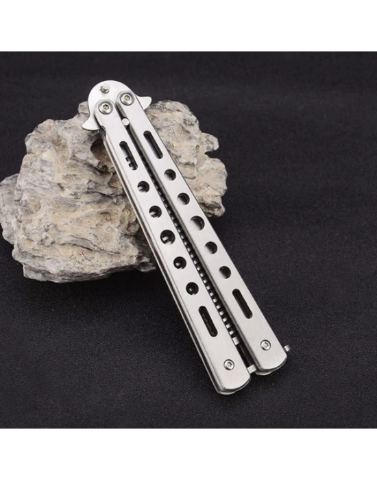 Gri Katlanabilir Paslanmaz Çelik Kelebek Bıçak Tasarımlı Tarak