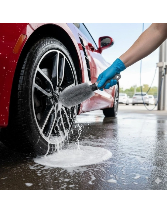 ® Gri Oto Jant Temizleme Fırçası – Ergonomik Saplı, Lastik ve Jant Detay Temizliği İçin Güçlü Kıllı Fırça