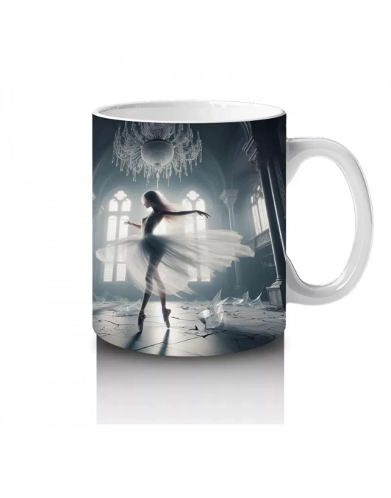 Gri Tonlarda Sisli İskelet Portresi Figürlü Gotik Baskılı Kupa