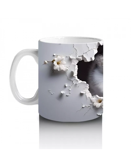 Gri Tüylerle Kaplı Bilge Baykuş Deseni – Baskılı Kahve Kupası