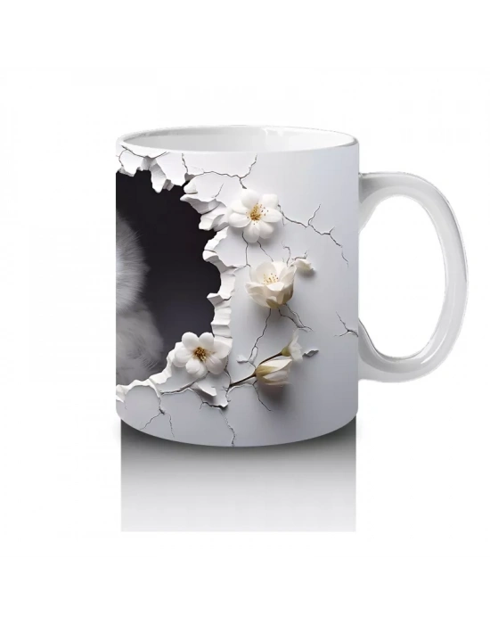 Gri Tüylerle Kaplı Bilge Baykuş Deseni – Baskılı Kahve Kupası