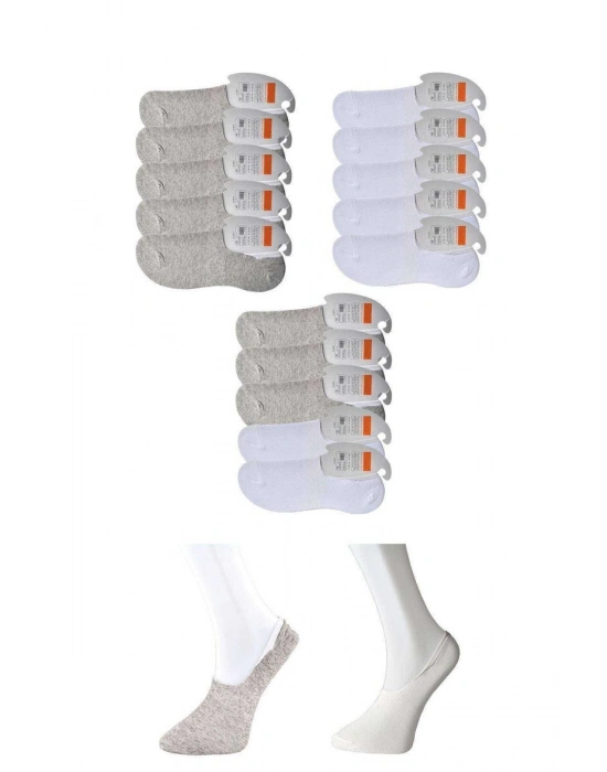 Gri ve Beyaz Erkek Babet Çorap 15 çift
