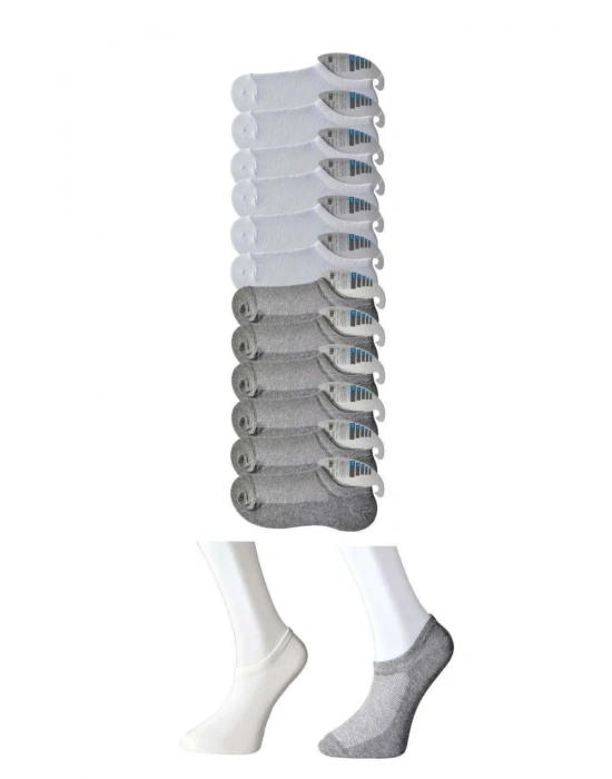 Gri ve Beyaz Erkek Görünmez Çorap 12 çift
