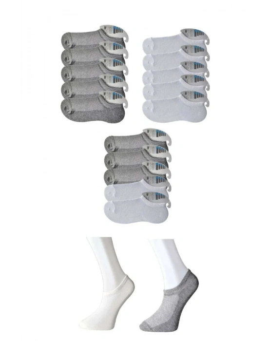 Gri ve Beyaz Erkek Görünmez Çorap 15 çift