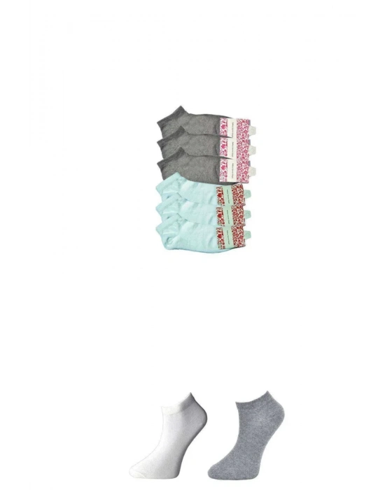 Gri ve Beyaz Kadın Bilek Çorap 6 çift