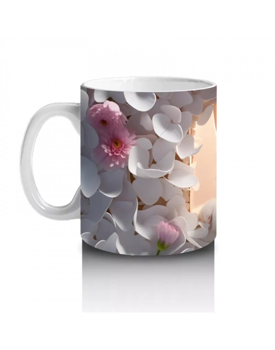 Gri Yapraklar Arasında Meraklı Kedi – Baskılı Kahve Kupası