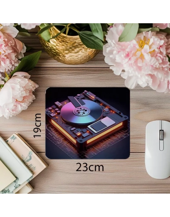 Gri Zemin Üzerinde Retro Donanım Mousepad - 19x23 cm 2 mm Dikdörtgen İthal Baskılı Mouse Pad