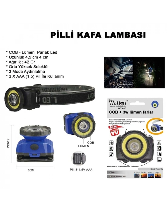 Güçlü Pilli Kafa Lambası Wt-607