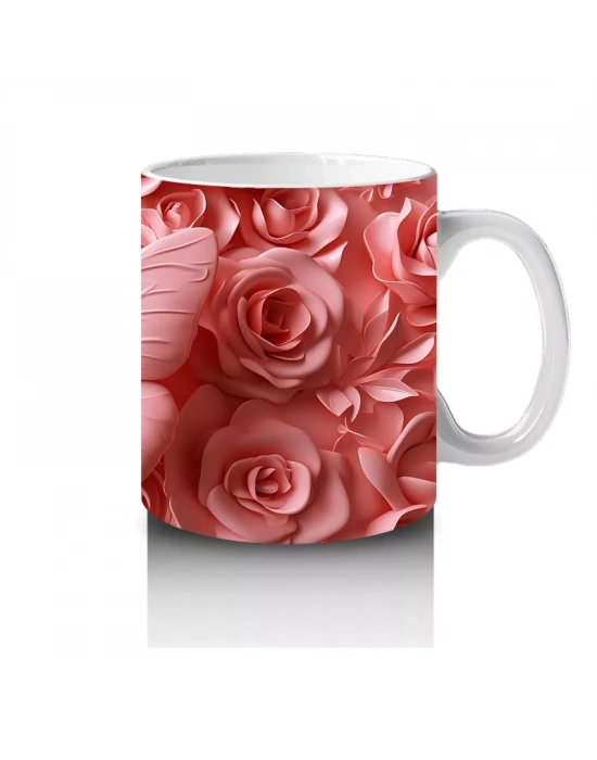 Gül Buketi Arasında Pembe Kelebek – Baskılı Kahve Kupası