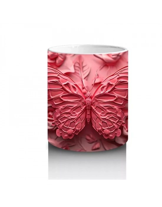 Gül Buketi Üzerinde Parlayan Kelebek – Baskılı Kahve Kupası