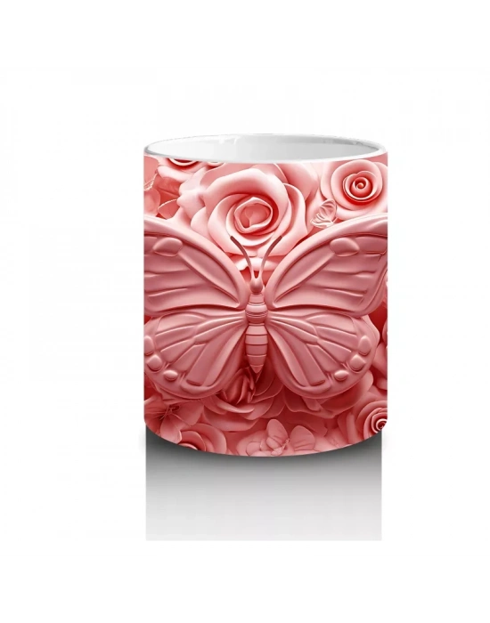 Gül Buketiyle Dolu Kalpli Arka Plan – Baskılı Kahve Kupası