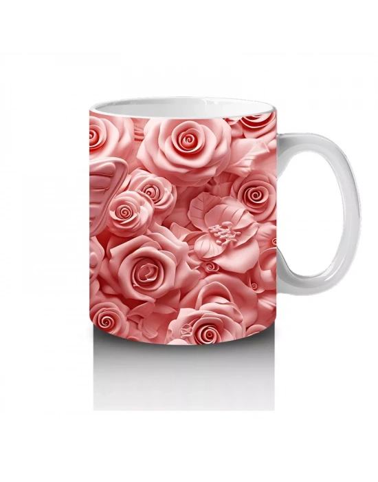 Gül Buketiyle Dolu Kalpli Arka Plan – Baskılı Kahve Kupası