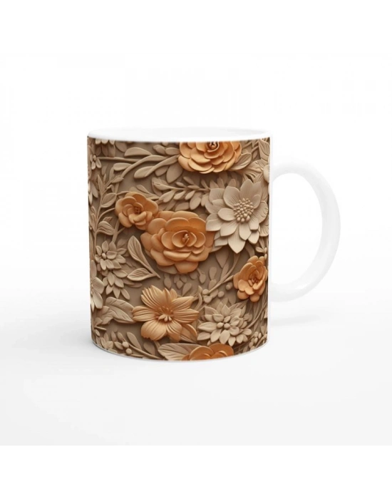 Gül Dokunuşlu Rölyef Çiçek Desenli Kupa Bardak