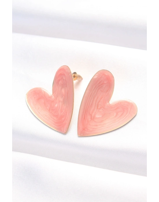 ® Gül Kurusu Renk Mineli Kalp Küpe