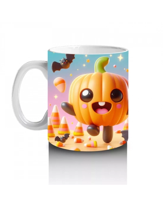 Gülen Balkabakları ve Şekerlemelerle Sevimli Cadılar Bayramı Baskılı Kupa Bardak