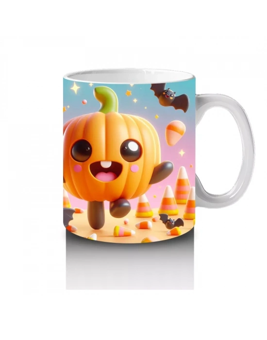 Gülen Balkabakları ve Şekerlemelerle Sevimli Cadılar Bayramı Baskılı Kupa Bardak