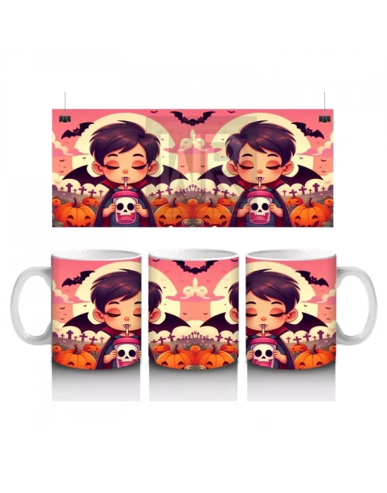 Gülen Cadı Kız Figürlü Çocuklara Özel Tatlı Cadılar Bayramı Baskılı Kupa Bardak