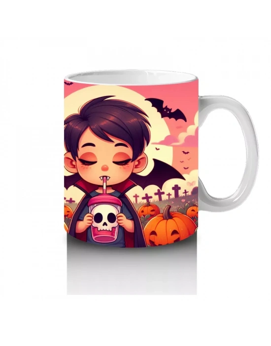 Gülen Cadı Kız Figürlü Çocuklara Özel Tatlı Cadılar Bayramı Baskılı Kupa Bardak