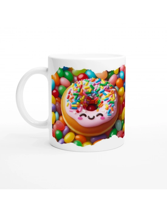 Gülen Donut ve Renkli Şekerler Temalı Çocuklara Özel Baskılı Kupa Bardak