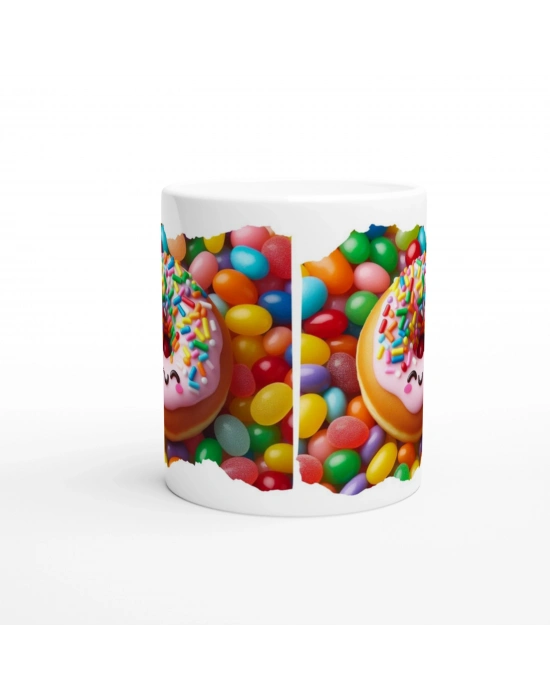 Gülen Donut ve Renkli Şekerler Temalı Çocuklara Özel Baskılı Kupa Bardak