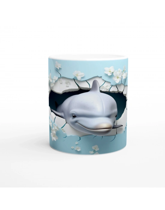 Gülen Yunus ve Çiçeklerle Delinen Duvar Su Altı Temalı Kupa Bardak