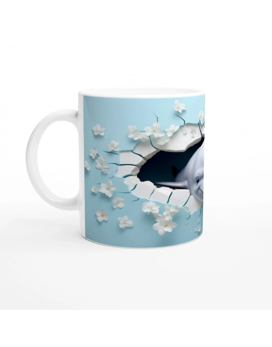 Gülen Yunus ve Çiçeklerle Delinen Duvar Su Altı Temalı Kupa Bardak