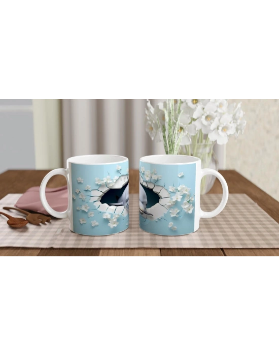 Gülen Yunus ve Çiçeklerle Delinen Duvar Su Altı Temalı Kupa Bardak