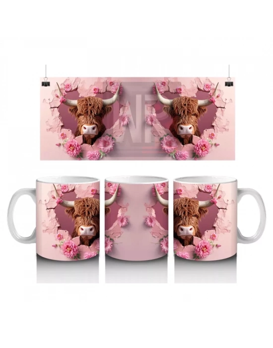 Güllerle Süslenmiş Boğa Figürleri – Baskılı Kahve Kupası