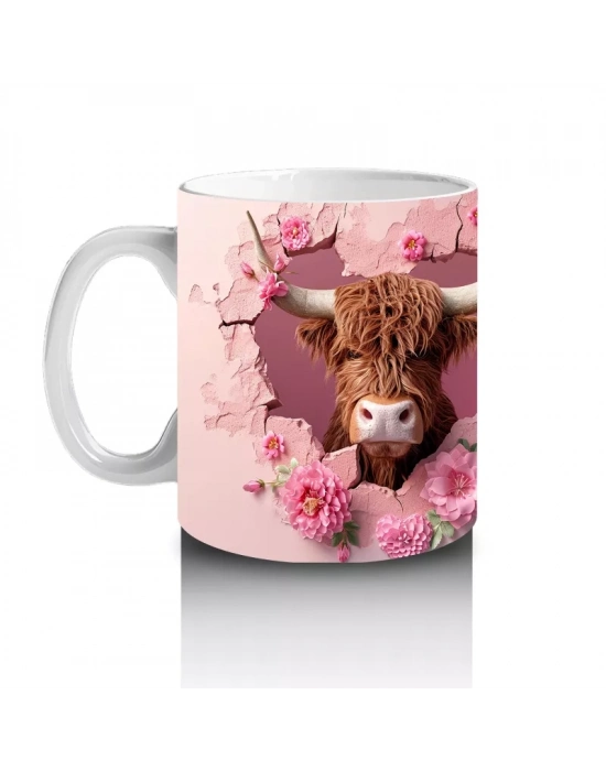 Güllerle Süslenmiş Boğa Figürleri – Baskılı Kahve Kupası