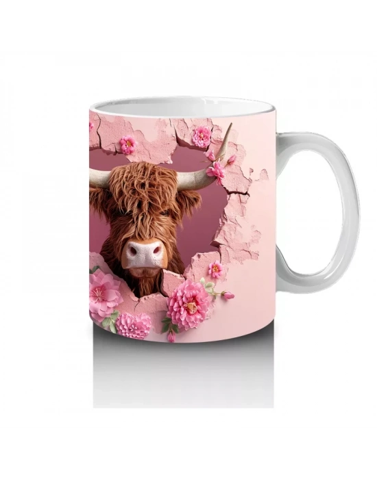 Güllerle Süslenmiş Boğa Figürleri – Baskılı Kahve Kupası