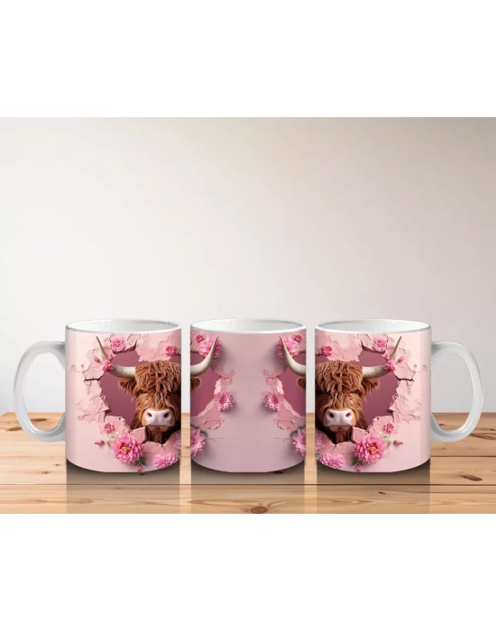 Güllerle Süslenmiş Boğa Figürleri – Baskılı Kahve Kupası