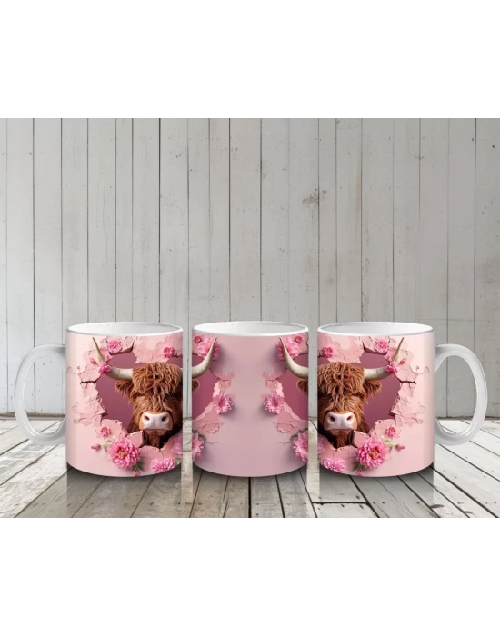 Güllerle Süslenmiş Boğa Figürleri – Baskılı Kahve Kupası