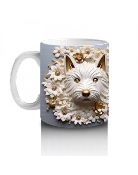 Güllerle Süslenmiş Simetrik Kedi Yüzleri – Baskılı Kahve Kupası