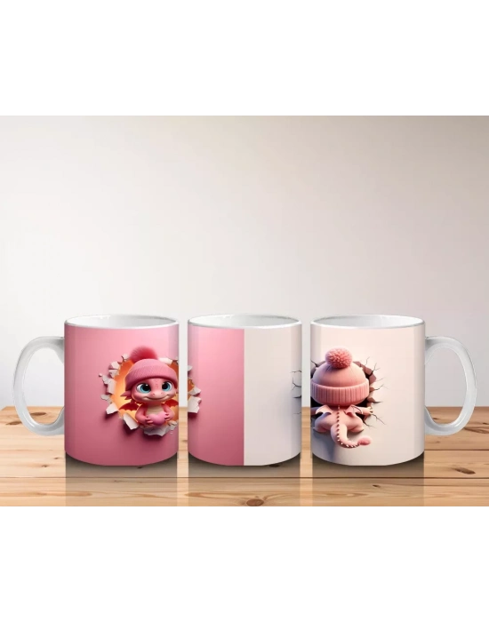 Gülümseyen Gözlerle Bakan Şapkalı Kız Maskot – Baskılı Kahve Kupası