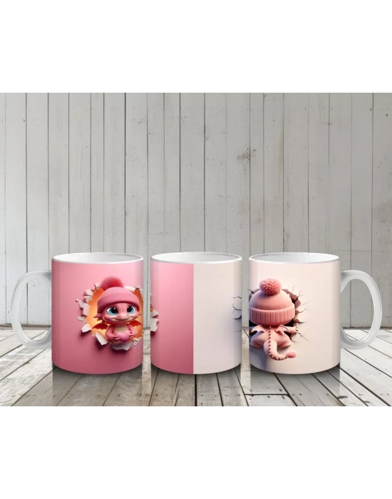 Gülümseyen Gözlerle Bakan Şapkalı Kız Maskot – Baskılı Kahve Kupası