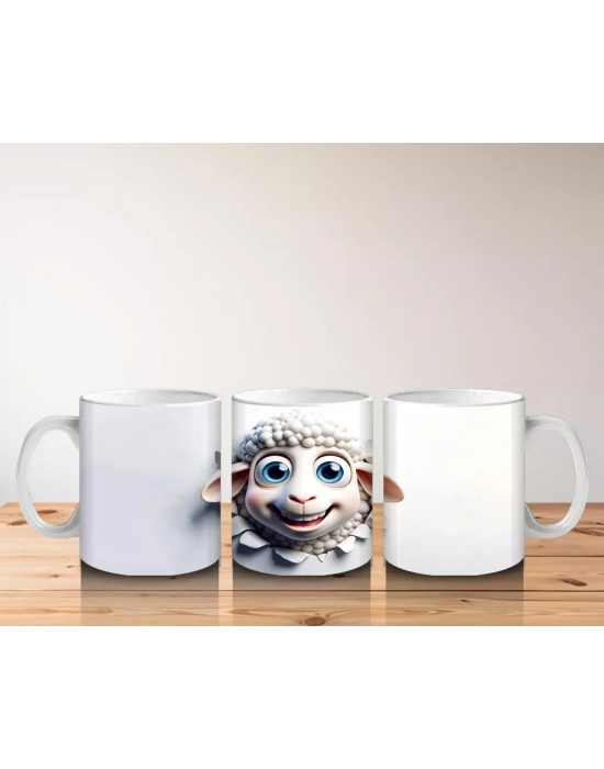 Gülümseyen Mavi Gözlü Sevimli Kuzu – Baskılı Kahve Kupası