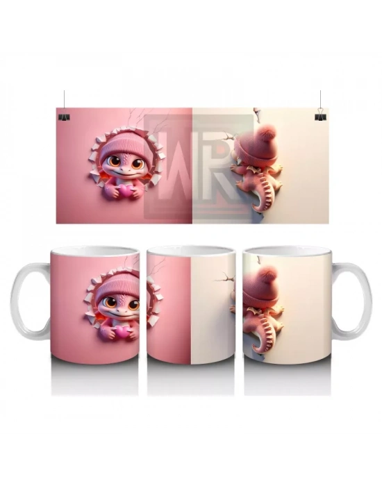 Gülümseyen Sevimli Kız Maskot ve Atkılı Şapkalı Figür – Baskılı Kahve Kupası