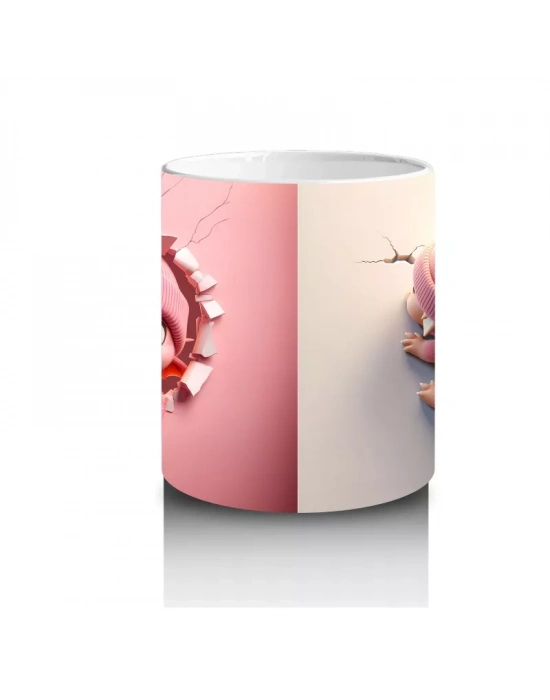 Gülümseyen Sevimli Kız Maskot ve Atkılı Şapkalı Figür – Baskılı Kahve Kupası