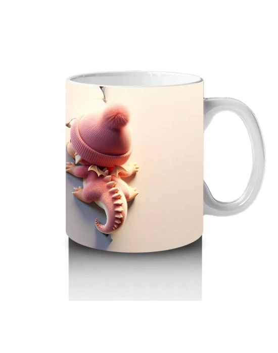 Gülümseyen Sevimli Kız Maskot ve Atkılı Şapkalı Figür – Baskılı Kahve Kupası