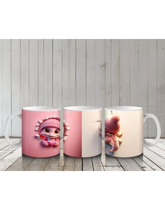 Gülümseyen Sevimli Kız Maskot ve Atkılı Şapkalı Figür – Baskılı Kahve Kupası